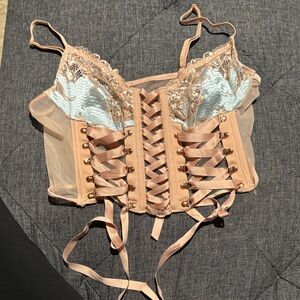 Savage X Fenty Lace-Up Bralette in Tan and Blue